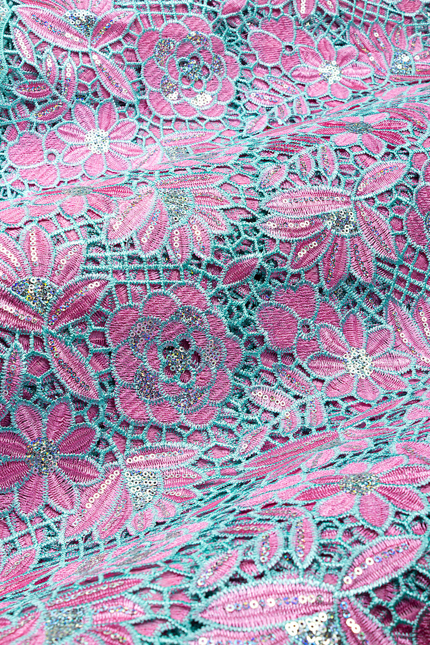 GPR109-BPK - Sequined Guipure Lace - Baby Pink & Aqua