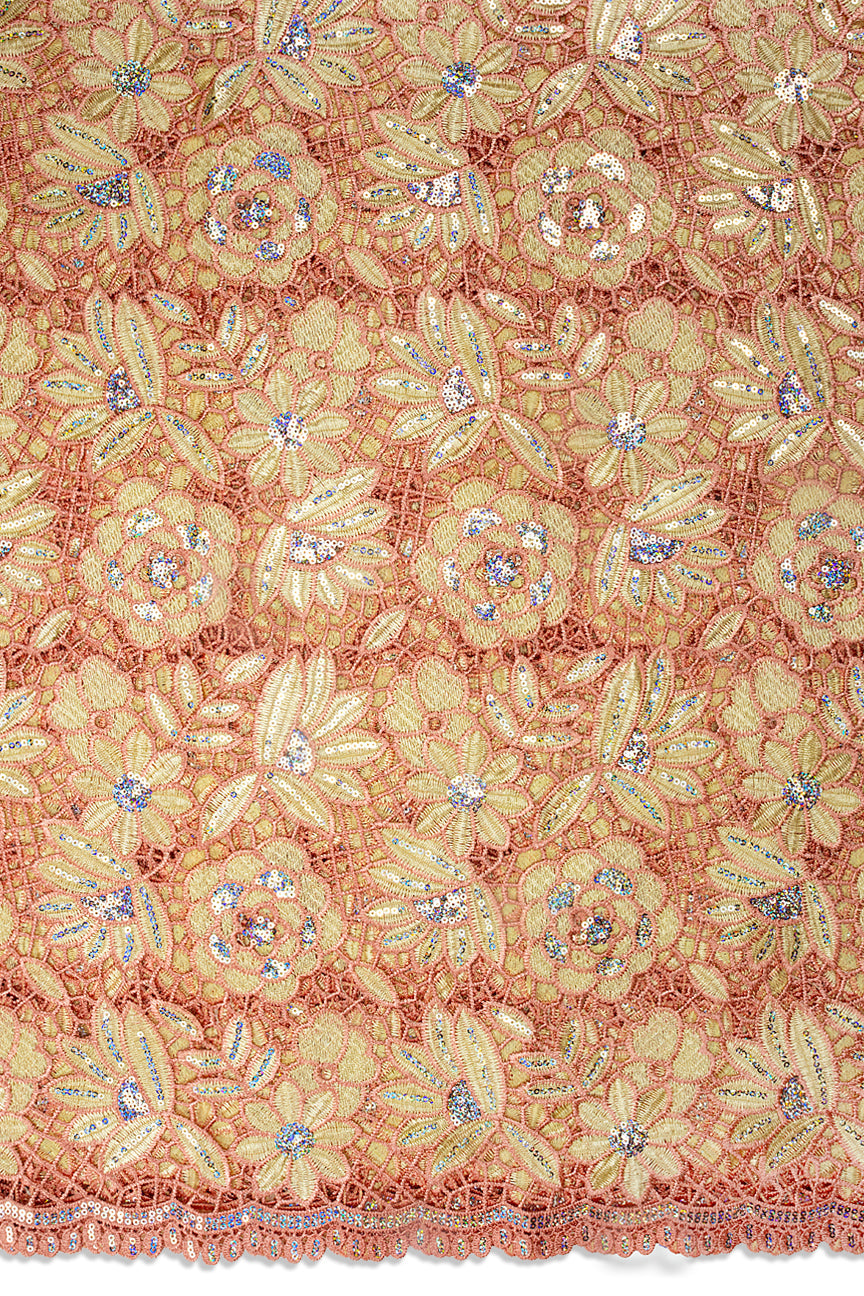 GPR109-CPC - Sequined Guipure Lace - Cream & Peach