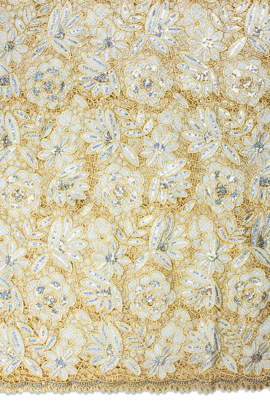 GPR109-IVO - Sequined Guipure Lace - Ivory & Champagne Gold