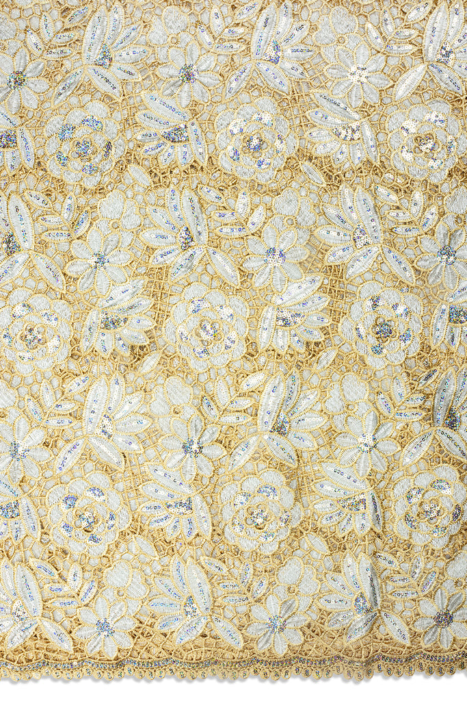 GPR109-IVO - Sequined Guipure Lace - Ivory & Champagne Gold