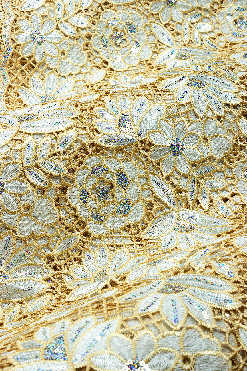 GPR109-IVO - Sequined Guipure Lace - Ivory & Champagne Gold