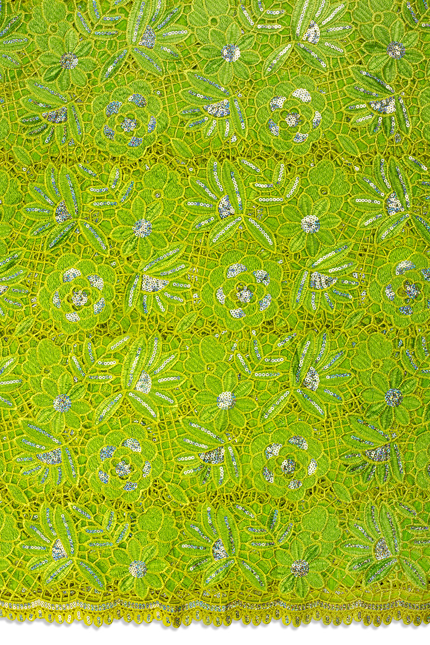 GPR109-LIM - Sequined Guipure Lace - Lime Green & Yellow