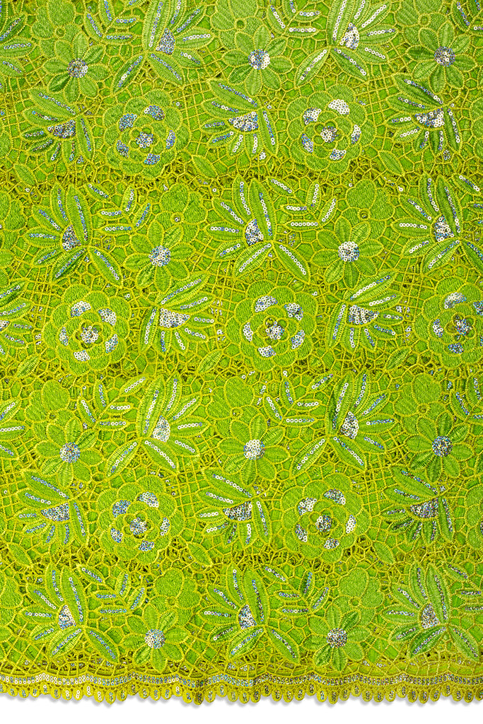 GPR109-LIM - Sequined Guipure Lace - Lime Green & Yellow