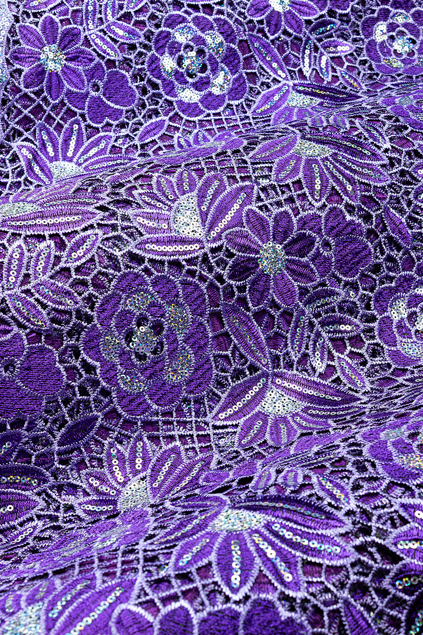 GPR109-PUR - Sequined Guipure Lace - Purple & Lilac