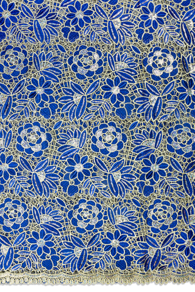 GPR109-RBL - Sequined Guipure Lace - Royal Blue & Cream