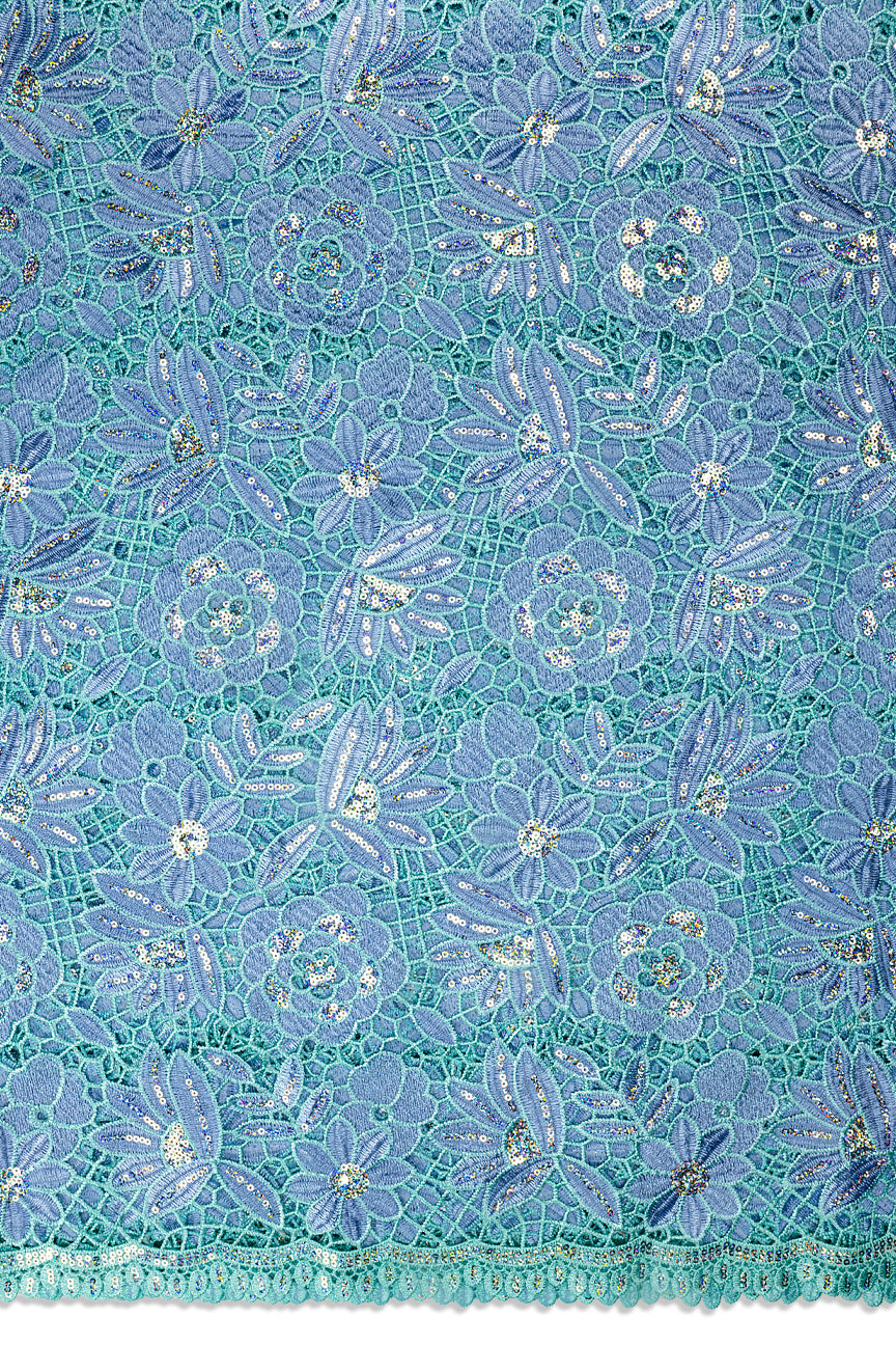 GPR109-SKB - Sequined Guipure Lace - Sky Blue & Aqua