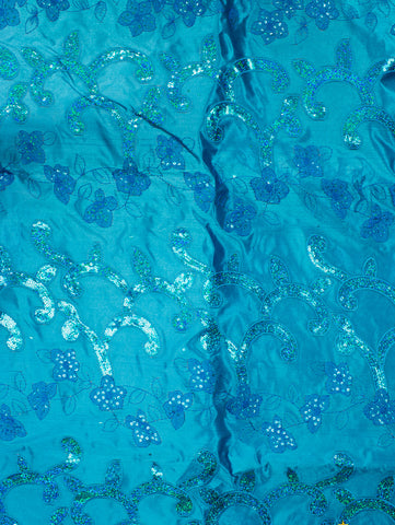 HTS066-TQB - Embroidered Headtie with Sequins - Turquoise Blue