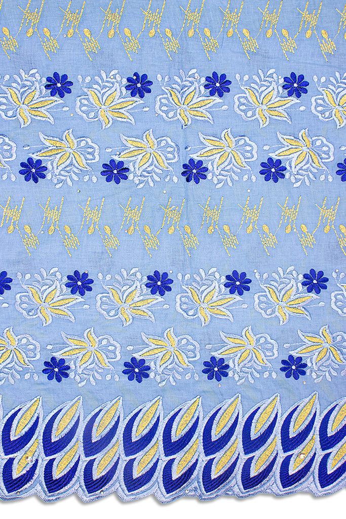 IRE582-SKB - Voile Lace - Sky Blue, Royal Blue & Gold