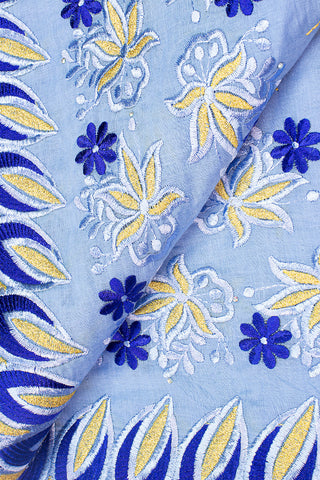 IRE582-SKB - Voile Lace - Sky Blue, Royal Blue & Gold