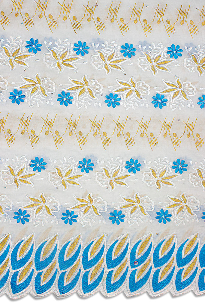 IRE582-WTQ - Voile Lace - White, Turquoise Blue & Gold