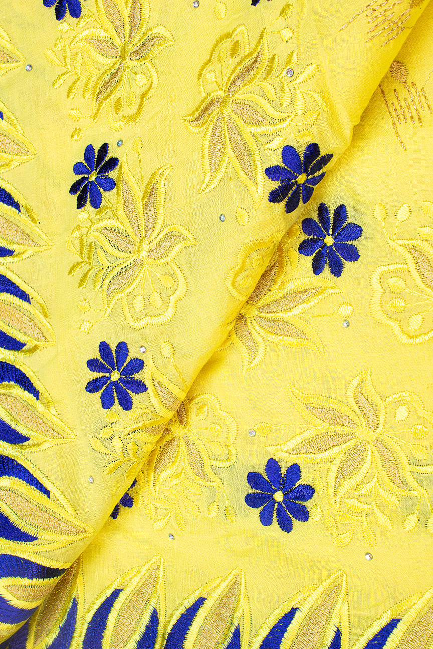IRE582-YEL - Voile Lace - Yellow, Royal Blue & Gold