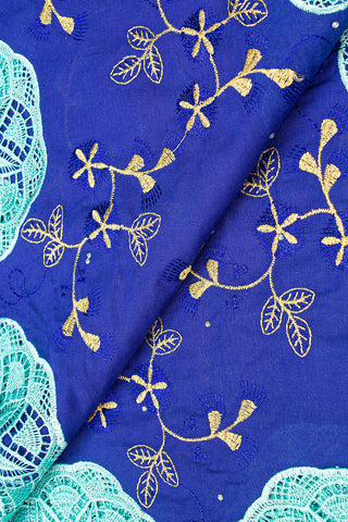 IRE583-RBL - Voile Lace - Royal Blue & Aqua