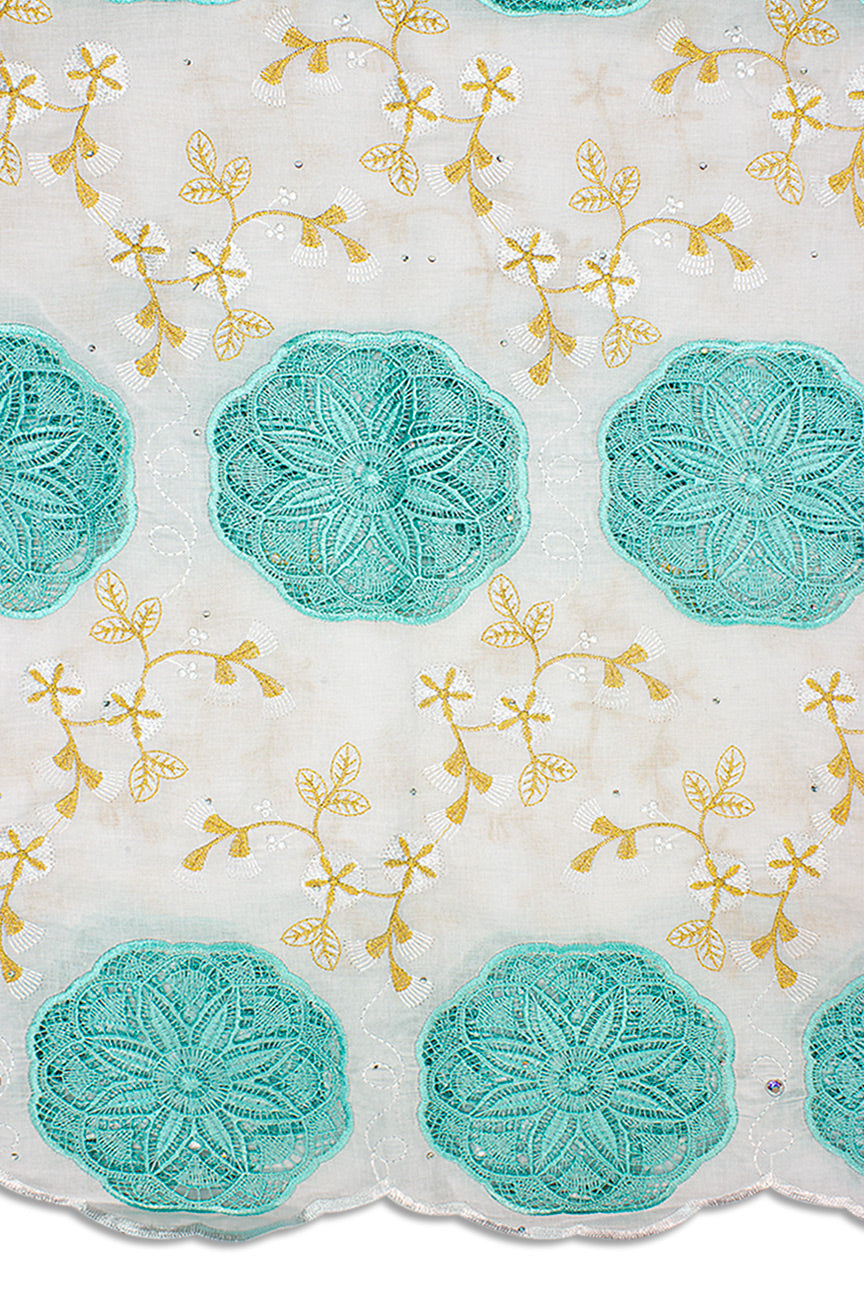 IRE583-WAQ - Voile Lace - White & Aqua
