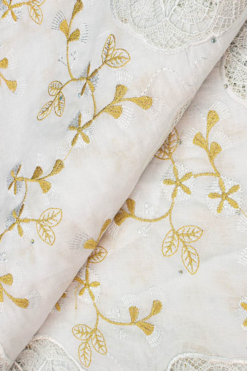 IRE583-WGD - Voile Lace - White & Gold