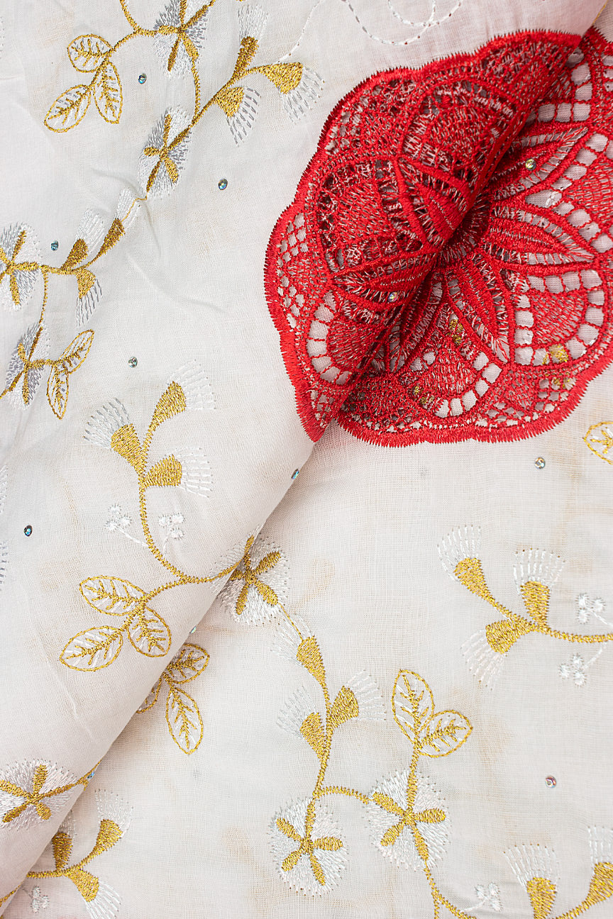 IRE583-WRD - Voile Lace - White & Red