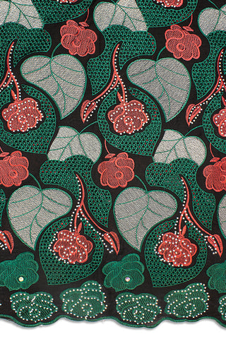 IRE584-BGN - Voile Lace - Bottle Green & Red