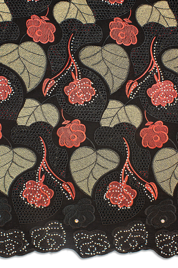 IRE584-BLK - Voile Lace - Black & Red