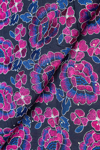 IRE585-NVB - Voile Lace - Navy Blue & Fuchsia Pink