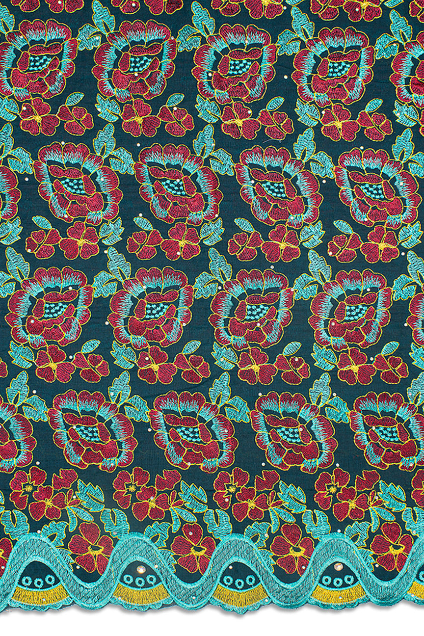 IRE585-TLG - Voile Lace - Teal & Wine