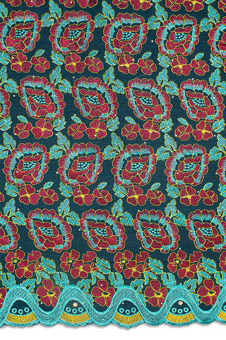 IRE585-TLG - Voile Lace - Teal & Wine