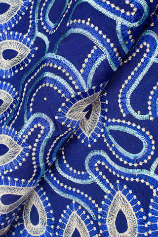 IRE586-RBL - Voile Lace - Royal Blue & Aqua