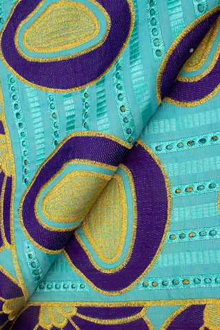 IRE587-AQB - Voile Lace - Aqua, Purple & Gold