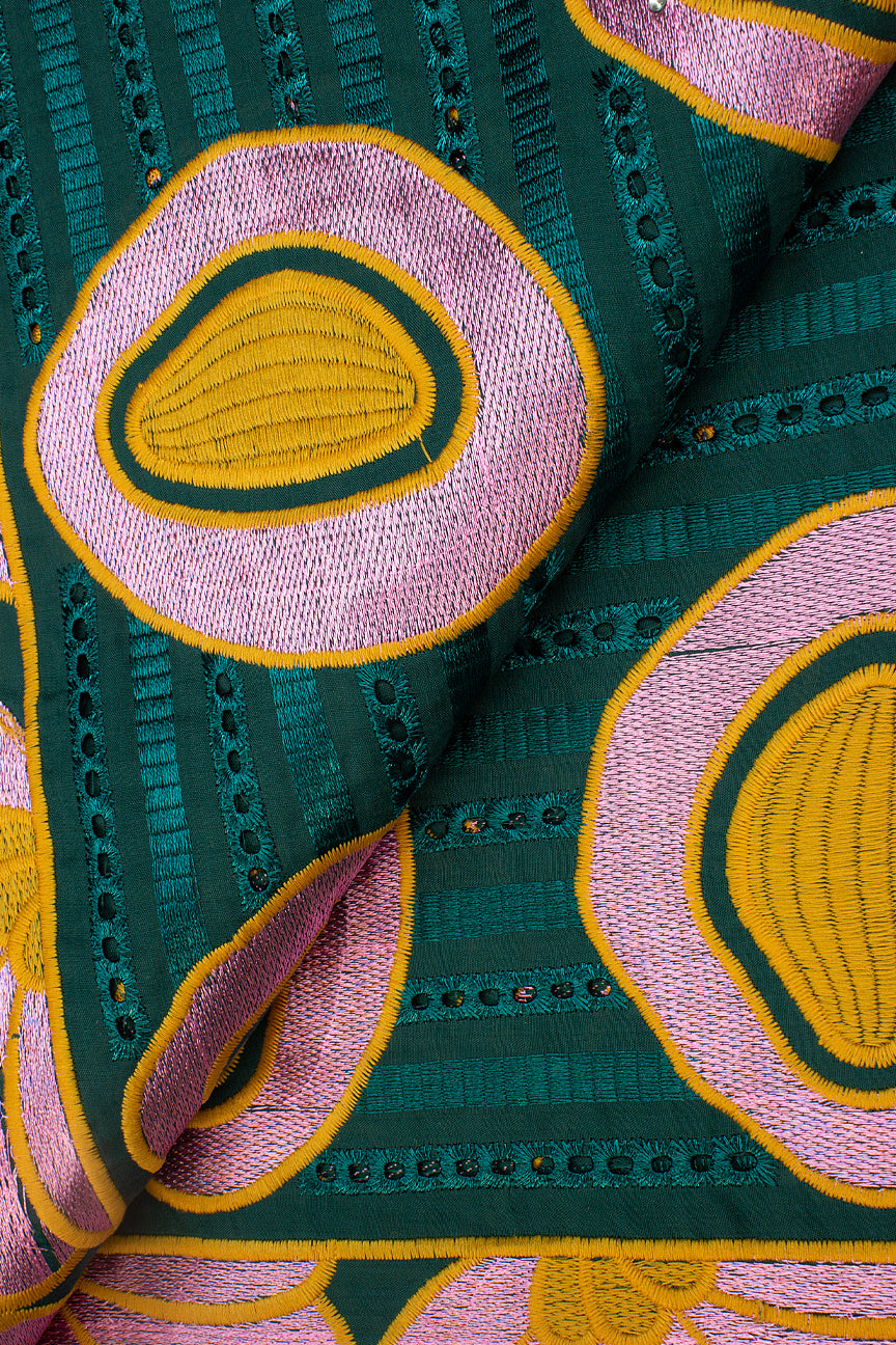 IRE587-BGN - Voile Lace - Bottle Green, Pink & Mustard Gold