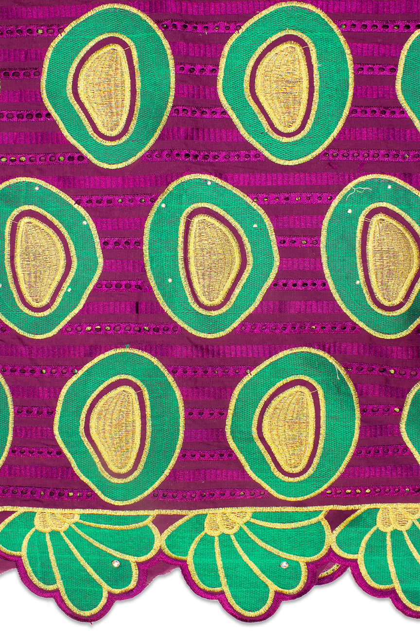 IRE587-MAG - Voile Lace - Magenta, Forest Green & Gold