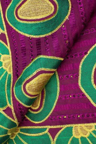 IRE587-MAG - Voile Lace - Magenta, Forest Green & Gold