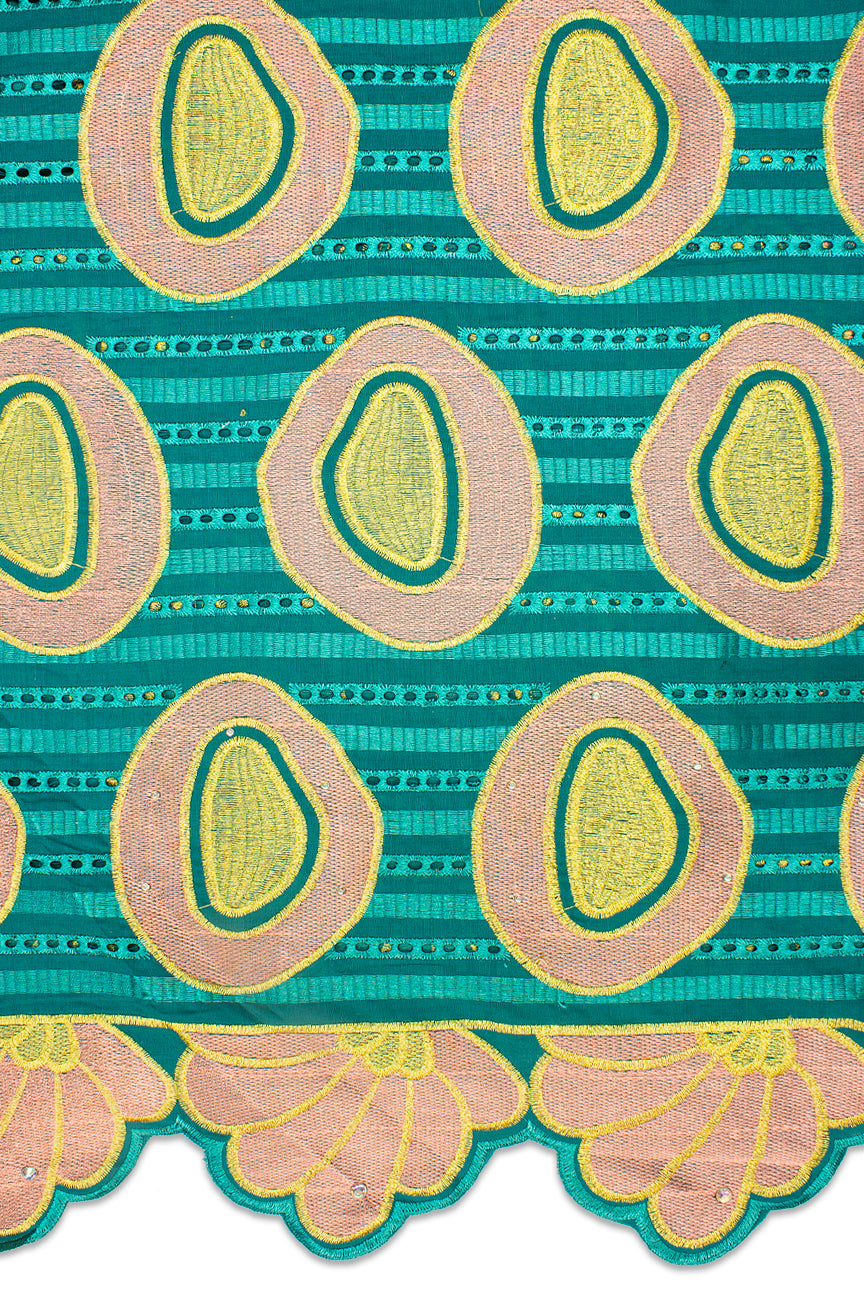 IRE587-TLG - Voile Lace - Teal, Peach & Gold