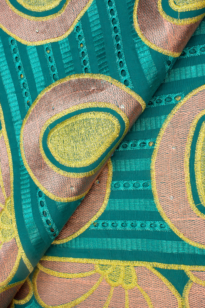 IRE587-TLG - Voile Lace - Teal, Peach & Gold