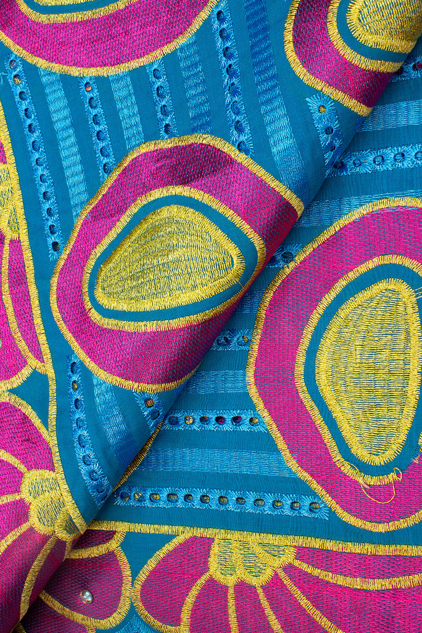 IRE587-TQF - Voile Lace - Turquoise, Fuschia & Gold