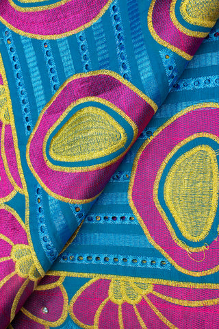 IRE587-TQF - Voile Lace - Turquoise, Fuschia & Gold