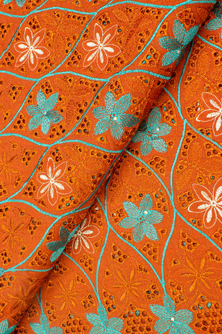 IRE588-BOR - Voile Lace - Burnt Orange, Mint, Light Gold