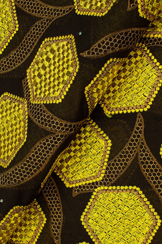 IRE589-CHO - Voile Lace - Chocolate Brown & Gold