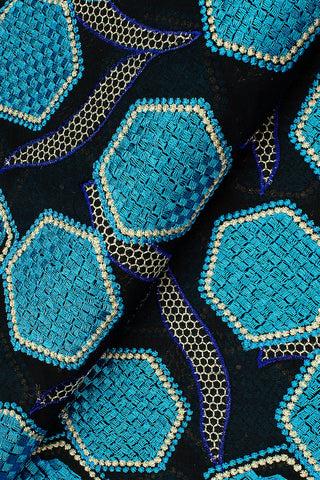 IRE589-NVT - Voile Lace - Navy Blue & Turquoise Blue