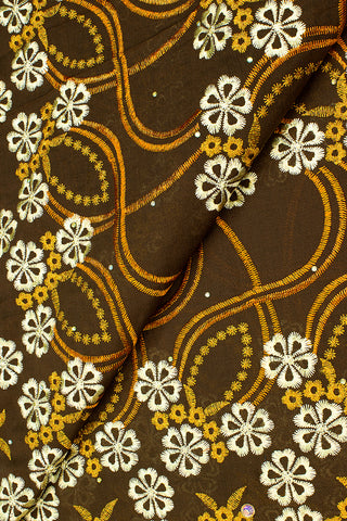 IRE590-CHO - Voile Lace - Chocolate Brown & Beige