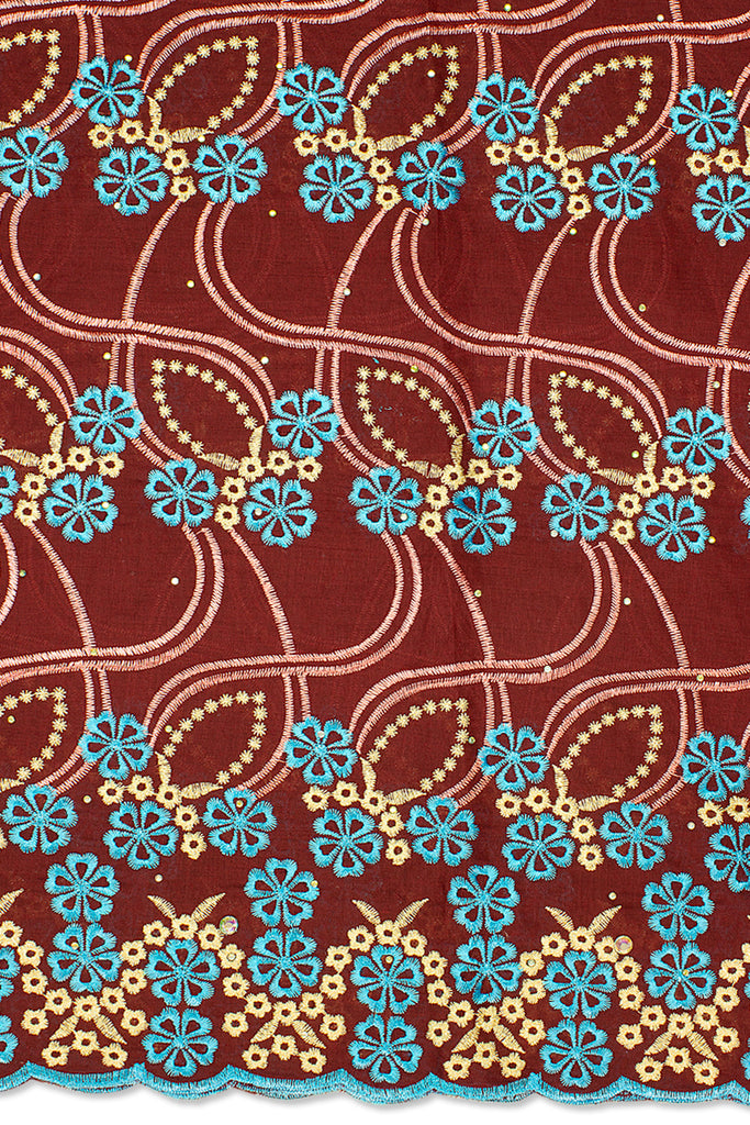 IRE590-WIN - Voile Lace - Wine & Turquoise Blue