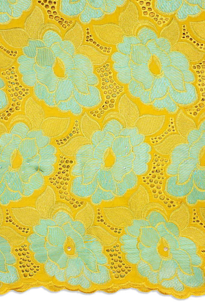 IRE592-GLD - Voile Lace - Mustard Gold, Mint Green & Gold