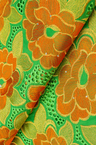 IRE592-LFG - Voile Lace - Leaf Green, Orange & Gold