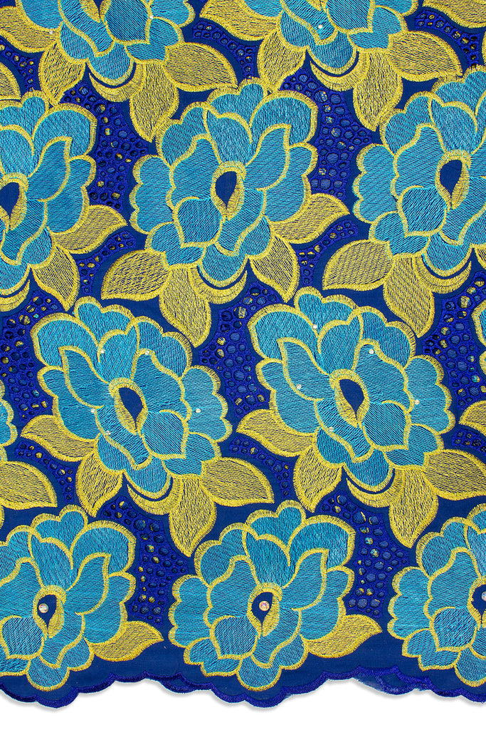 IRE592-RBL - Voile Lace - Royal Blue, Turquoise Blue & Gold