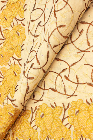 IRE594-BGE - Voile Lace - Beige, Chocolate & Gold