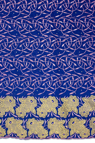 IRE594-RBL - Voile Lace - Royal Blue, Pink & Gold