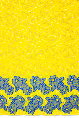 IRE594-YEL - Voile Lace - Yellow, Royal Blue & Gold