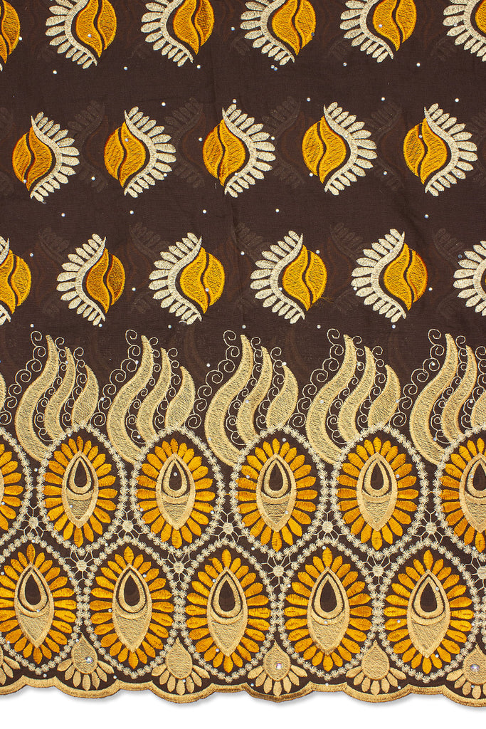 IRE599-CHB - Voile Lace - Chocolate Brown, Orange & Gold