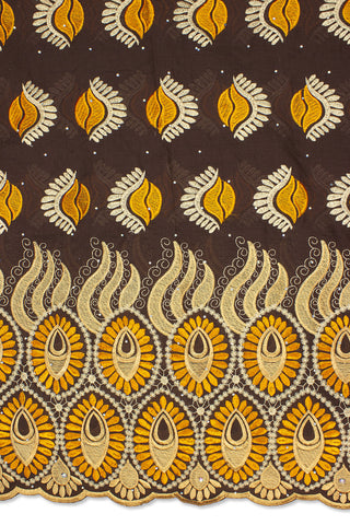 IRE599-CHB - Voile Lace - Chocolate Brown, Orange & Gold