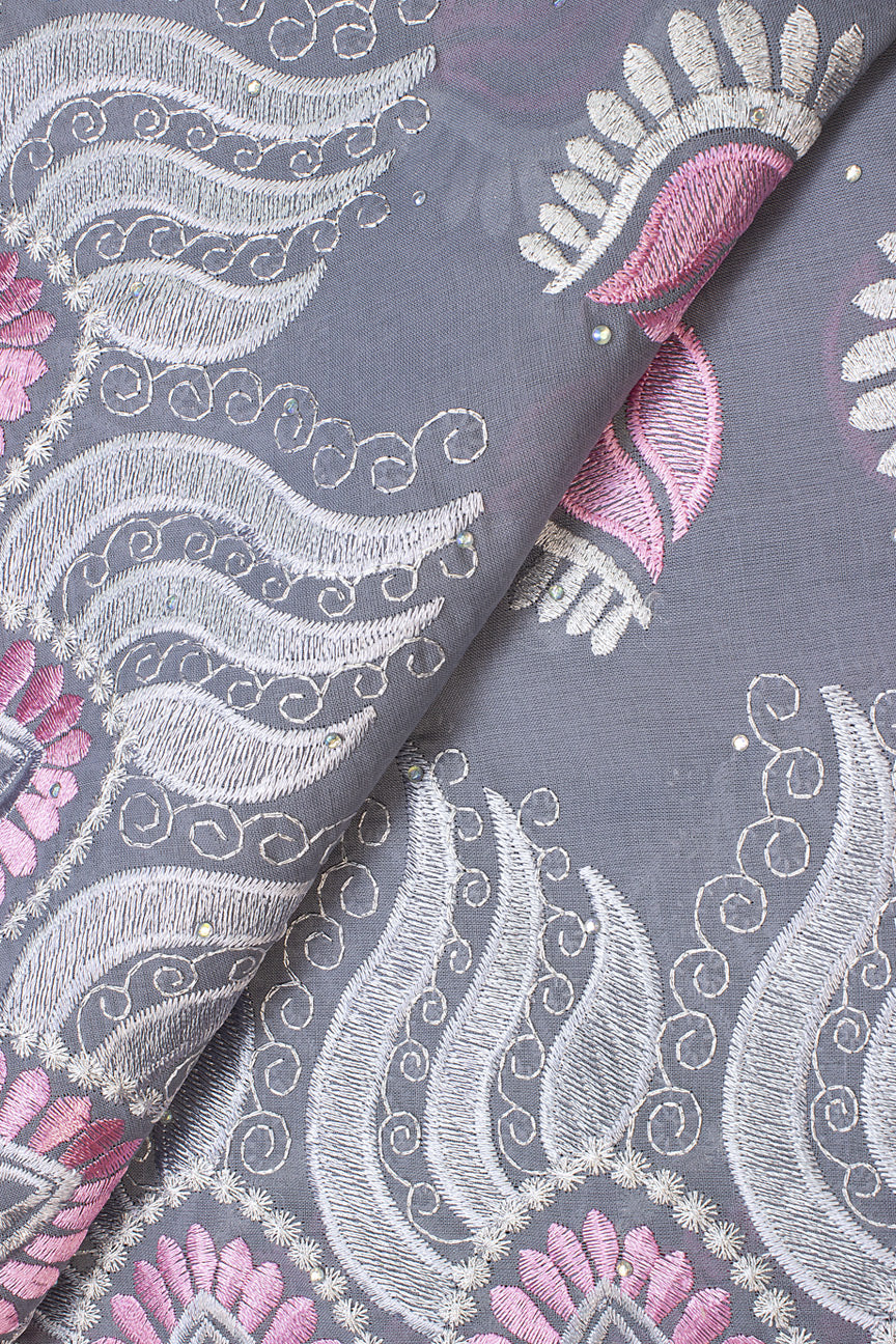 IRE599-GRY - Voile Lace - Grey, Pink & SIlver