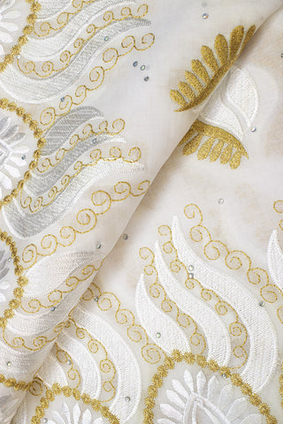 IRE599-WGD - Voile Lace - White & Gold