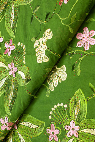 IRE611-LGN - Voile Lace - Leaf Green, Cream & Pink