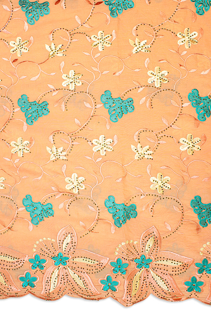 IRE611-PCH - Voile Lace - Peach & Teal